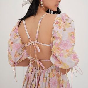 For Love And Lemons Floral Midi Dress - Pink and Yellow